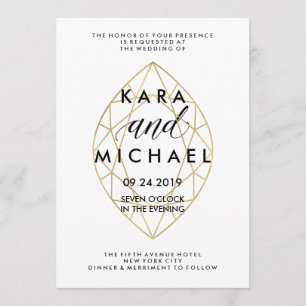 Minimale moderne Faux Gold Geometric Diamond Weddi Kaart