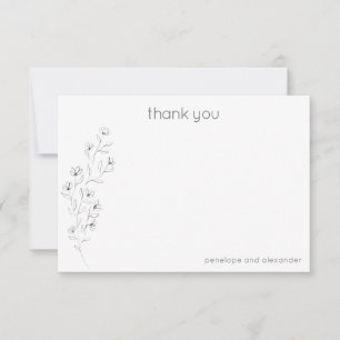 Minimale moderne Floral Sketch Wedding Aangepast Bedankkaart