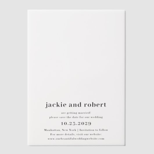 Minimale Moderne Foto Bruiloft Save the Date Vellum Uitnodigingen (Voorkant)