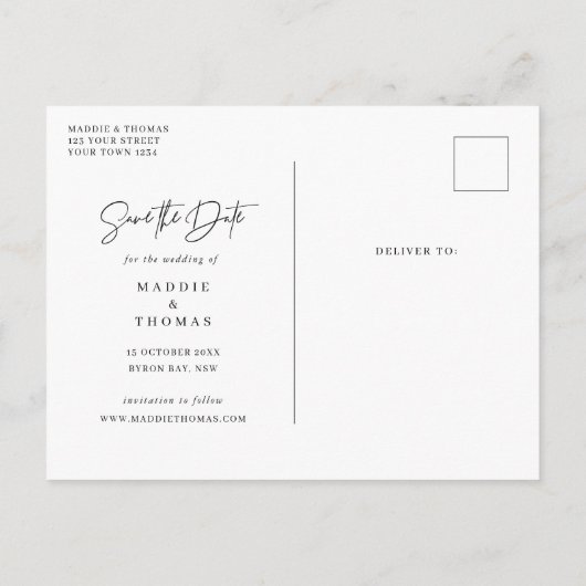 Minimale moderne foto Opslaan Datum uitnodiging (Achterkant)