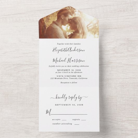 Minimale moderne fotobruiloft all in one uitnodiging (Binnen)