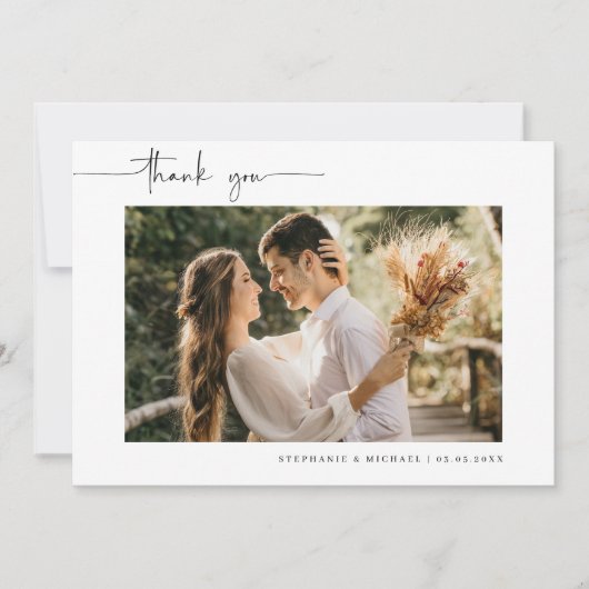 Minimale moderne fotobruiloft bedankt je kaart (Voorkant)