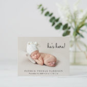 Minimale moderne geboorteaankondiging foto briefkaart (Staand voorkant)