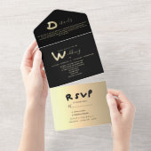Minimale moderne goudkalligrafie - Black Wedding All In One Uitnodiging (Afscheurbaar)