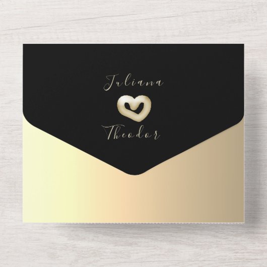 Minimale moderne goudkalligrafie - Black Wedding All In One Uitnodiging (Achterkant)