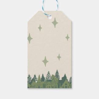 Minimale moderne groene kerstdorp cadeaulabel