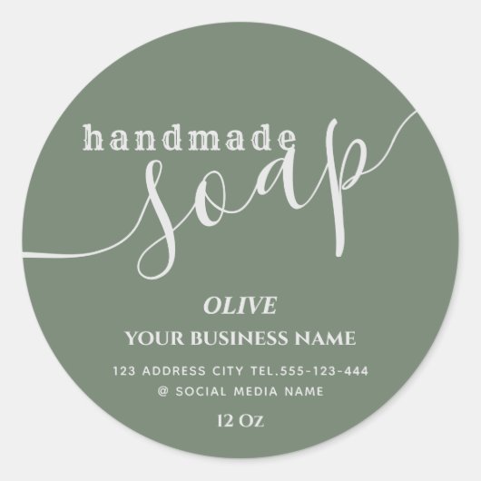 Minimale moderne, handgemaakte zeep met script ronde sticker (Voorkant)