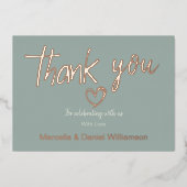Minimale Moderne Hart en Manuscript Dank u Weddens Folie Uitnodiging (Voorkant)
