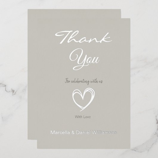 Minimale moderne hart- en script-bedankje folie uitnodiging (Voorkant / Achterkant)