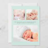 Minimale moderne heart Arrow Mint Green Birth Aankondiging (Achterkant)