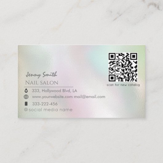 Minimale moderne holografische nagelzalf QR-code Visitekaartje (Achterkant)