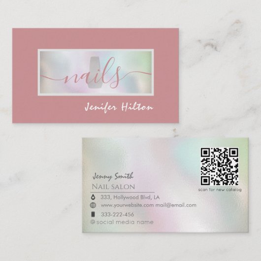 Minimale moderne holografische nagelzalf QR-code Visitekaartje (Voorkant / Achterkant)