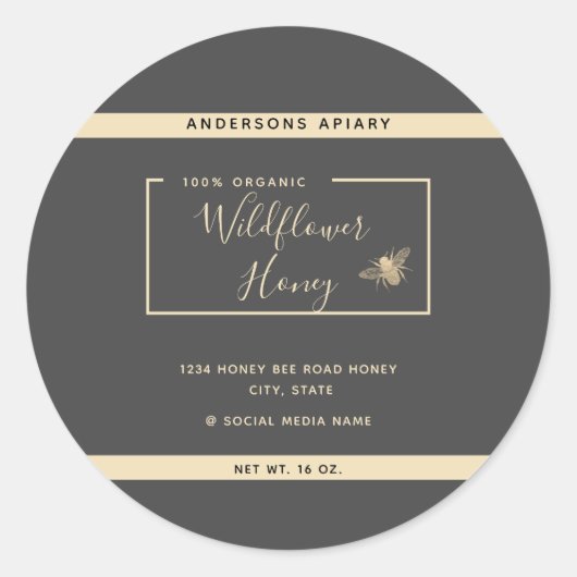 Minimale moderne honingbijenhoningpot Classi Ronde Sticker (Voorkant)