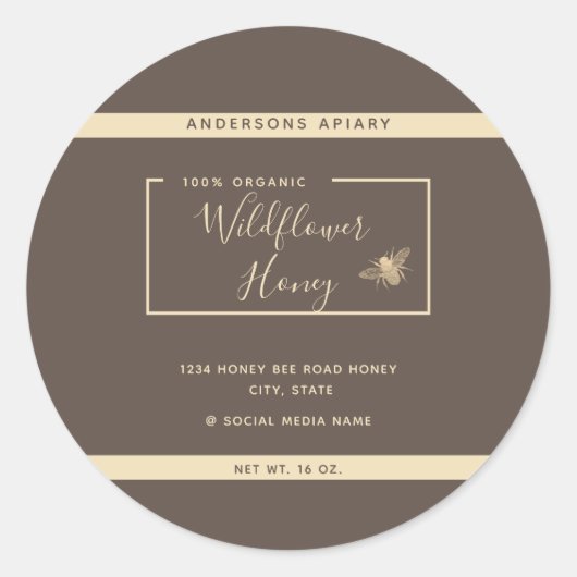 Minimale moderne honingbijenhoningpot Classi Ronde Sticker (Voorkant)