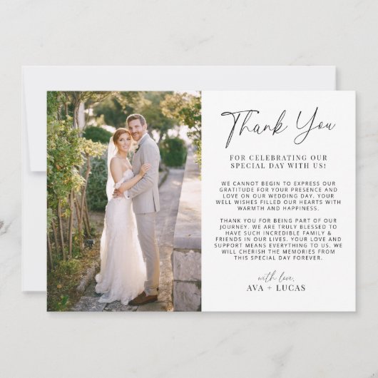 Minimale moderne horizontale trouwfoto bedankkaart (Voorkant)