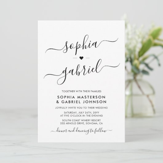 Minimale moderne kalligrafie script monogram bruil kaart (Staand voorkant)