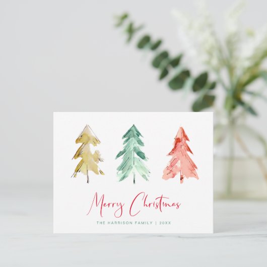 Minimale moderne kerstbomen met Waterverf Uitnodiging Briefkaart (Staand voorkant)