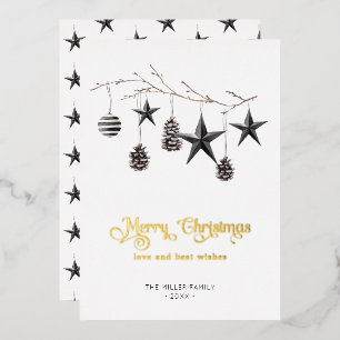 Minimale moderne kerstversieringen vakantiekaart folie feestdagenkaart