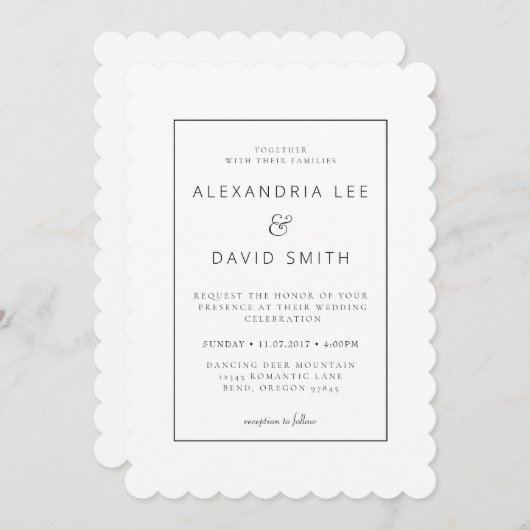 Minimale moderne klassieke zwarte en witte bruilof kaart (Voorkant / Achterkant)