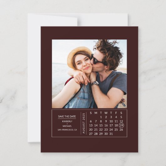 Minimale moderne minikalender waarop de datum-foto save the date (Voorkant)