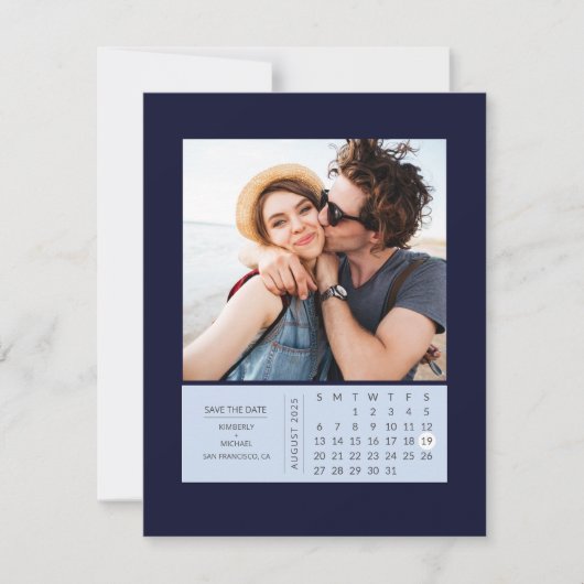 Minimale moderne minikalender waarop de datum-foto save the date (Voorkant)
