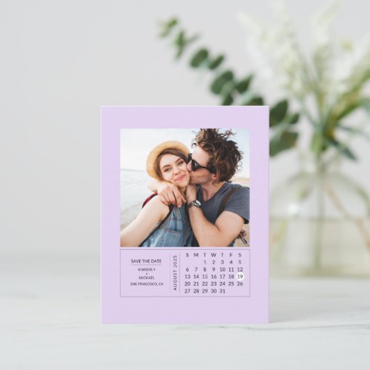 Minimale moderne minikalender waarop de datum-foto save the date (Staand voorkant)