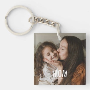 Minimale moderne moeder gevestigde foto sleutelhanger