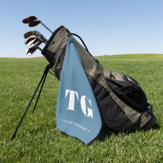 Minimale Moderne Monogram Blauwe Naam Sterren Golfhanddoek (Groen)