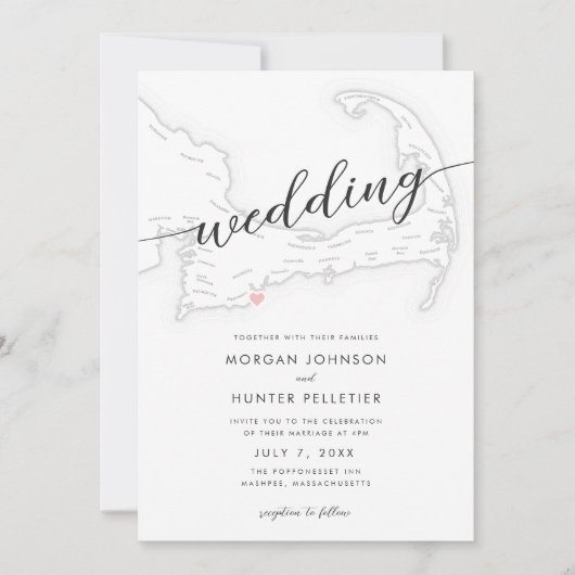 Minimale Moderne Popponesset Inn Kaart Bruiloft (Voorkant)