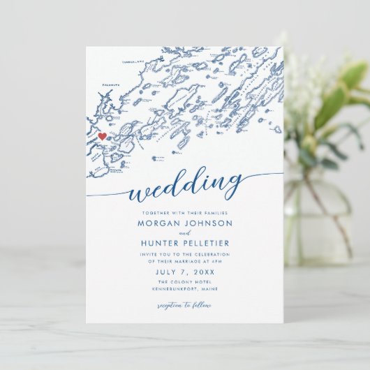 Minimale moderne Portland Maine kaart bruiloft (Staand voorkant)