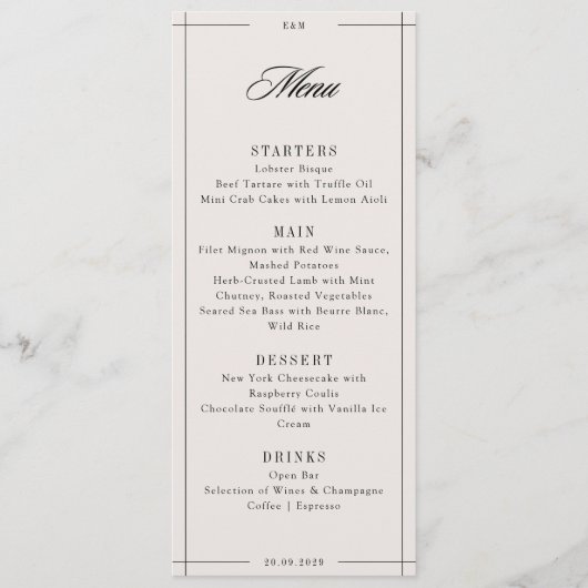 Minimale moderne rand elegante trouwmenu menu (Voorkant)