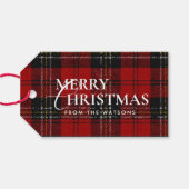 Minimale Moderne Rode Geruite Script Kerstmis Cadeaulabel (Achterkant Horizontaal)