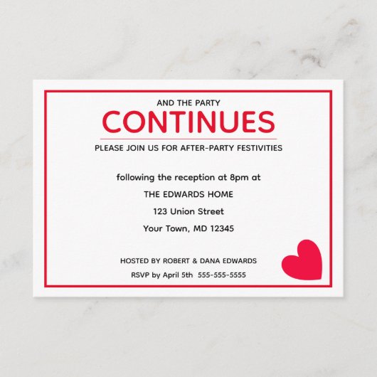 Minimale moderne rode hart na partij informatiekaartje (Voorkant)