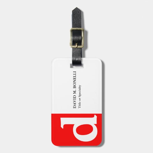 Minimale moderne rode witte monogram bagagelabel (Voorkant verticaal)