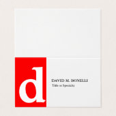 Minimale moderne rode witte monogram visitekaartjes (Buitenkant ongevouwen)