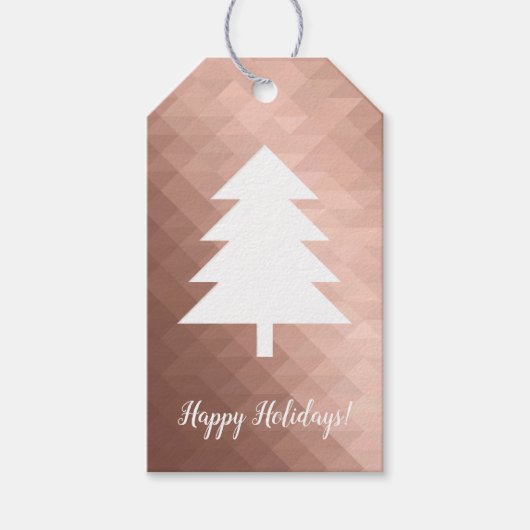 Minimale moderne roze gouden geometrische kerstboo cadeaulabel (Voorkant)