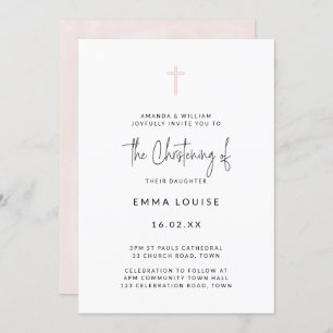 Minimale moderne roze Waterverf script Christening Kaart