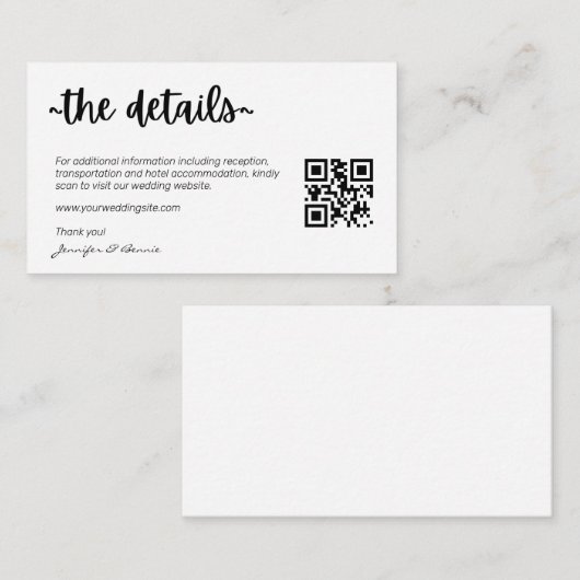 Minimale moderne RSVP-code met details QR-code Informatiekaartje (Voorkant / Achterkant)