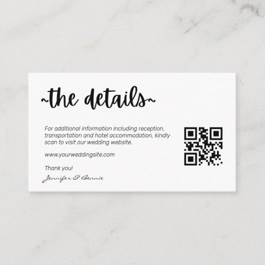 Minimale moderne RSVP-code met details QR-code Informatiekaartje (Voorkant)