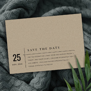 MINIMALE MODERNE RUSTIEKE KRAFT-TYPOGRAFIE TROUWEN SAVE THE DATE