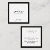 Minimale moderne sociale media Luxe B&W-korting Vierkante Visitekaartje (Voorkant / Achterkant)