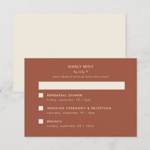 Minimale moderne terracotta Wedding Multi-Event RSVP Kaartje
