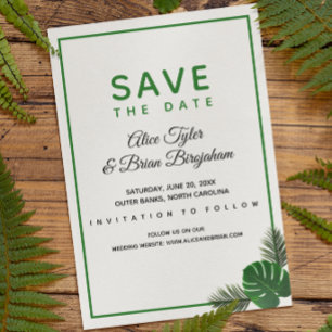 Minimale moderne tropische weddenschap save the date