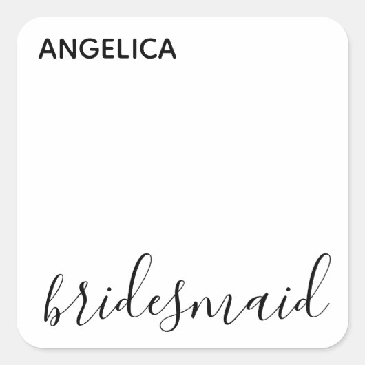 Minimale moderne typografie bruidsmeisje cadeau vierkante sticker (Voorkant)