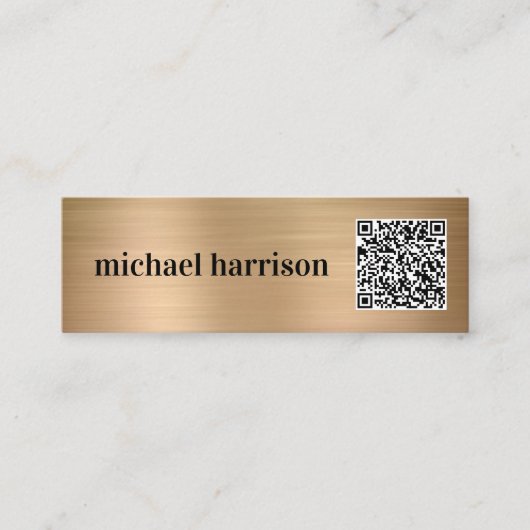Minimale moderne typografie QR Code Gold Mini Visitekaartje (Voorkant)