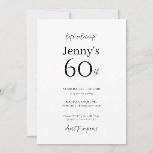 Minimale moderne uitnodiging van de 60ste verjaard (Voorkant)