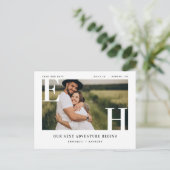 Minimale Moderne Vette Bruiloft Paar Monogram Foto Briefkaart (Staand voorkant)