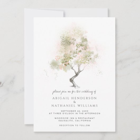 Minimale moderne Waterverf van groene bomen Kaart (Voorkant)