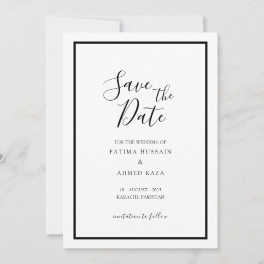 Minimale moderne witte moslim bruiloft Save The Da Date (Voorkant)