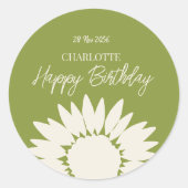 Minimale moderne zonnebloem - Aangepaste dag voor Ronde Sticker (Voorkant)